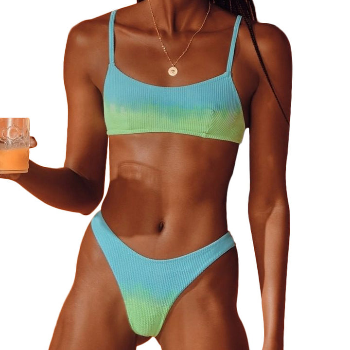 Dame Bikini-sæt med høj udskæring og moderne ribdesign Stilla