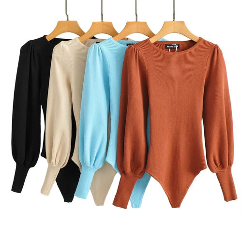 Dame Langærmet Bodysuit med rynker og ribbet design Stilla