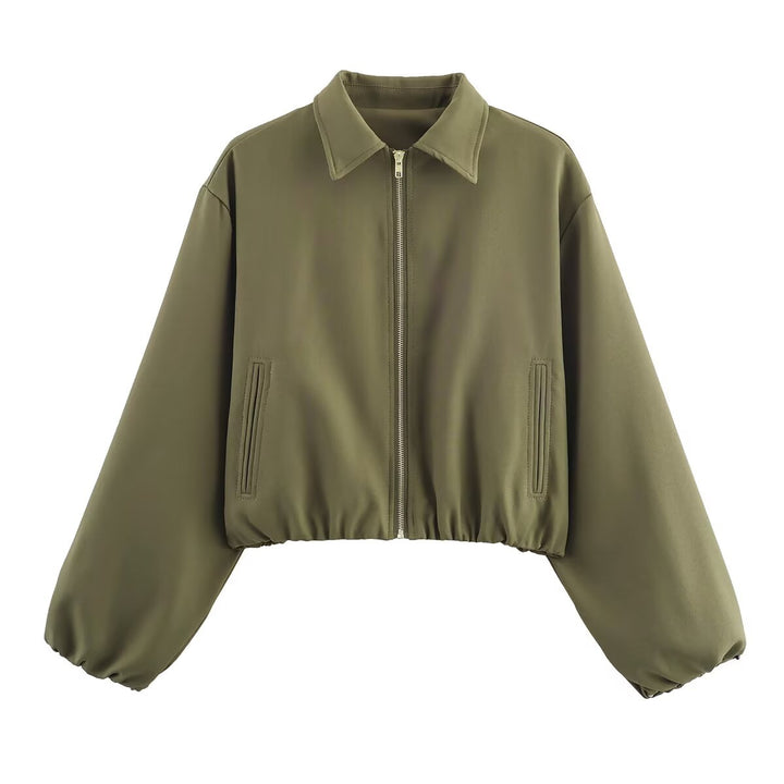 Dame cropped overgangsjakke med moderne krave og sidelommer Stilla
