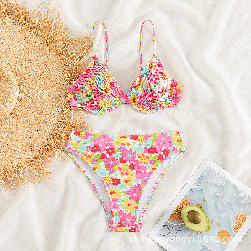 Dame Push-Up Bikini-set med floral shawl Skovae