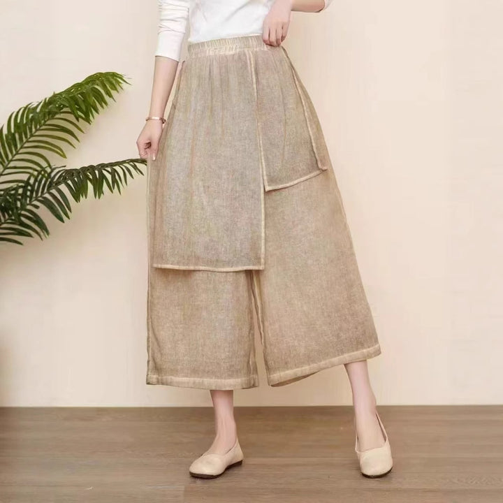 Femme Elegante Bred Leinen Culottes med Justerbar Talje Stilla