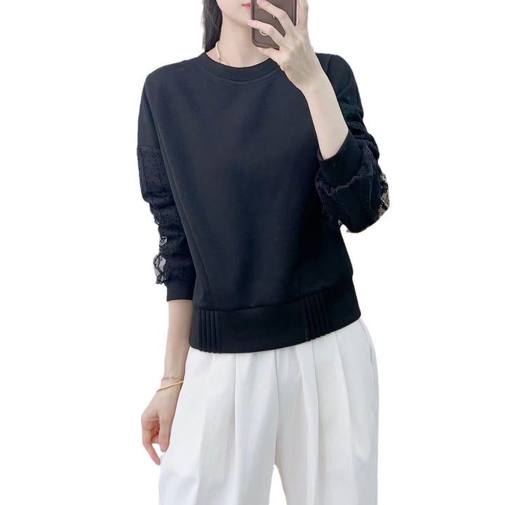 Dame sweatshirt med fine spidsede detaljer og elegant bånd Stilla