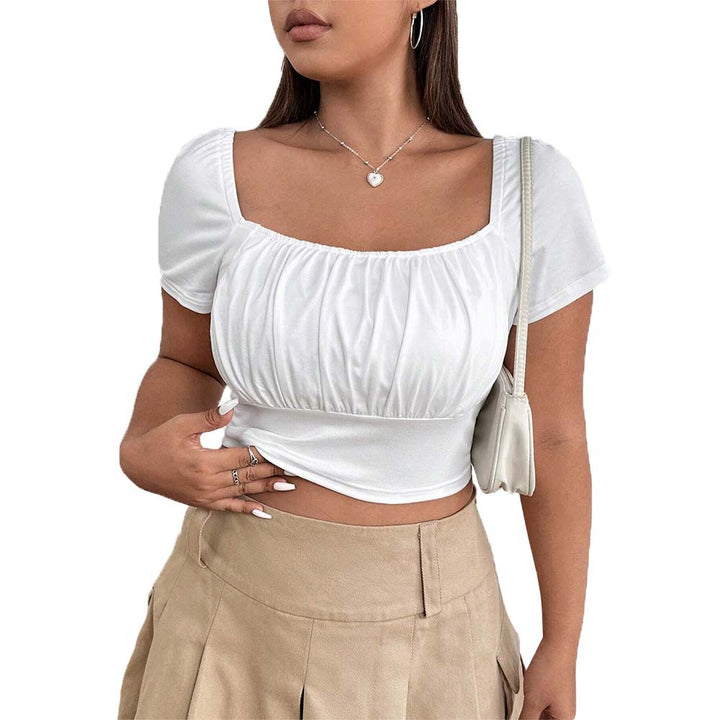 Dame moderigtigt Crop-Top med dekorativ rynkning og elegant kvadrat-udskæring Stilla
