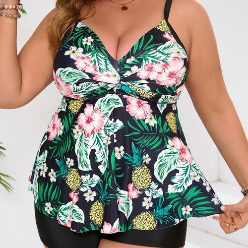 Dame Tankini med blomsterdesign og figursyet snit Skovae