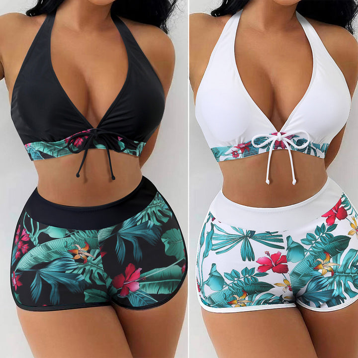 Dame Triangel-Bikini med blomsterdesign shorts
