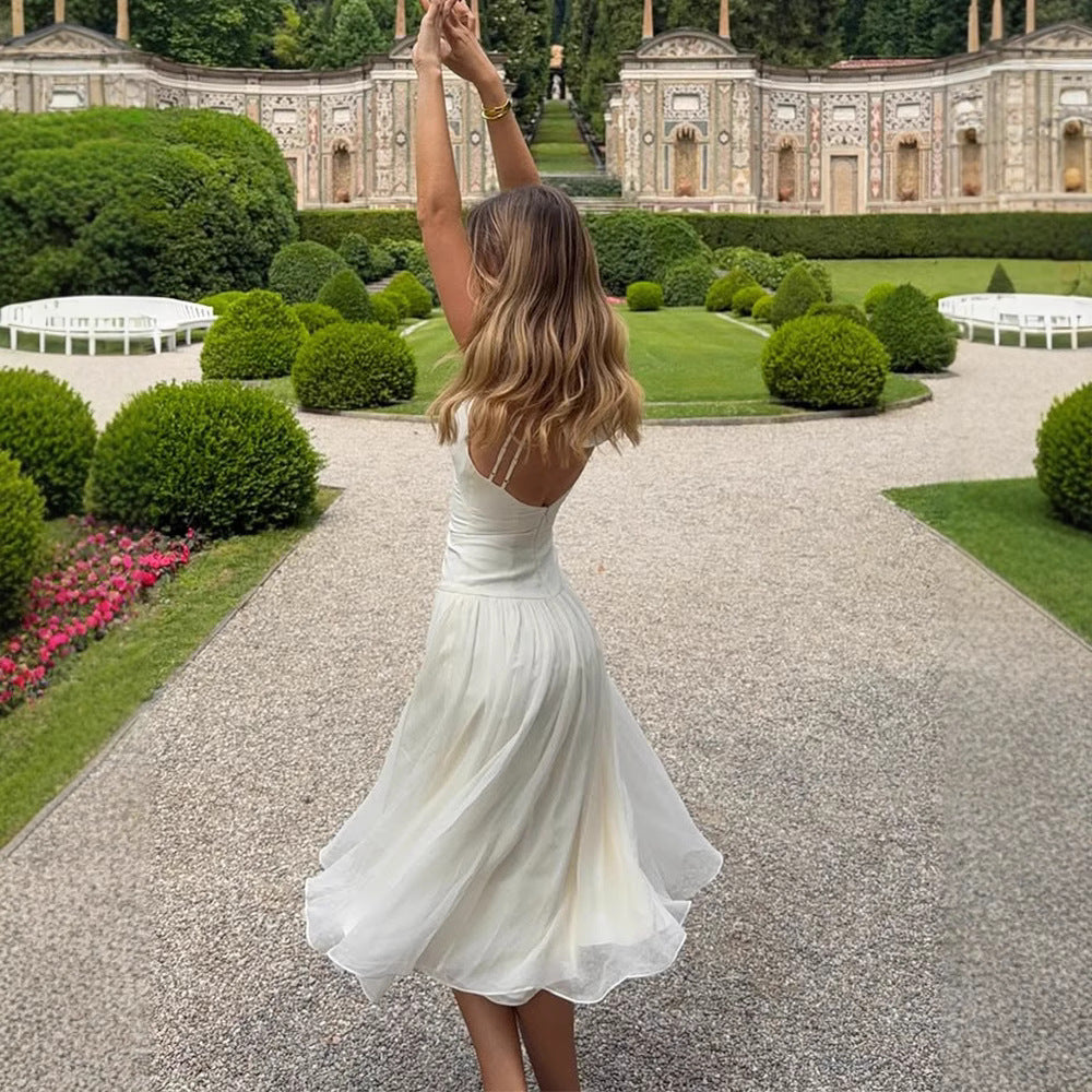 Dame Elegant Maxi-kjole med flot ståkrave og flydende skirt Stilla