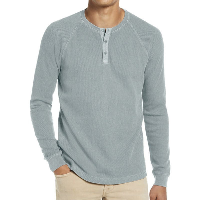 Herrer langærmet Henley-shirt med struktureret væv Stilla