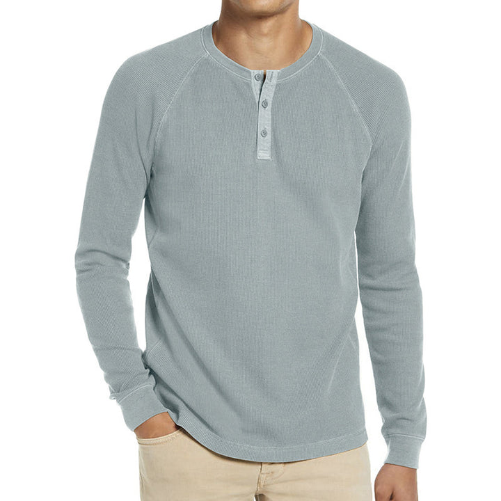 Herrer langærmet Henley-shirt med struktureret væv Stilla