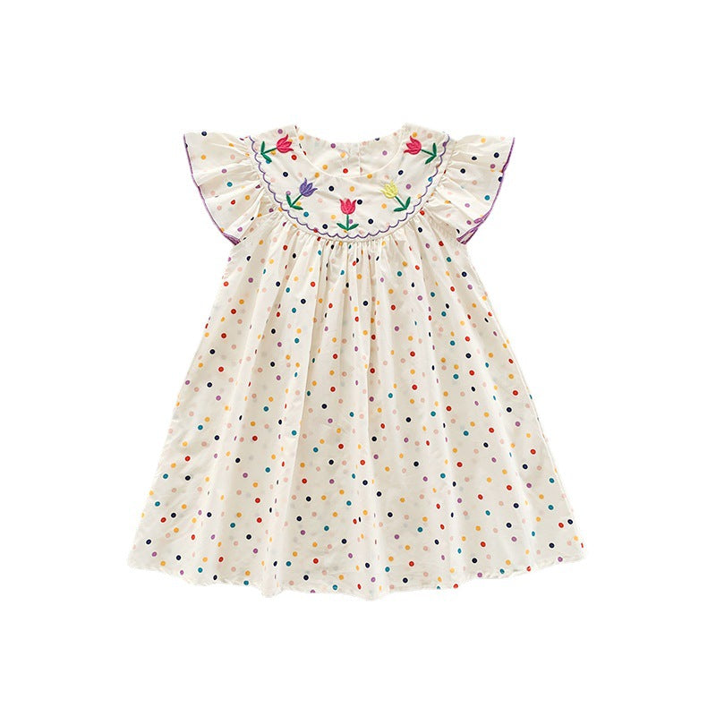 Pige broderet blomster polyesterdress Stilla
