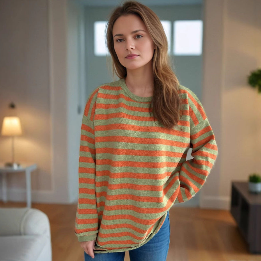 Kvinders strikket oversized sweater med afslappet stribemønster Stilla