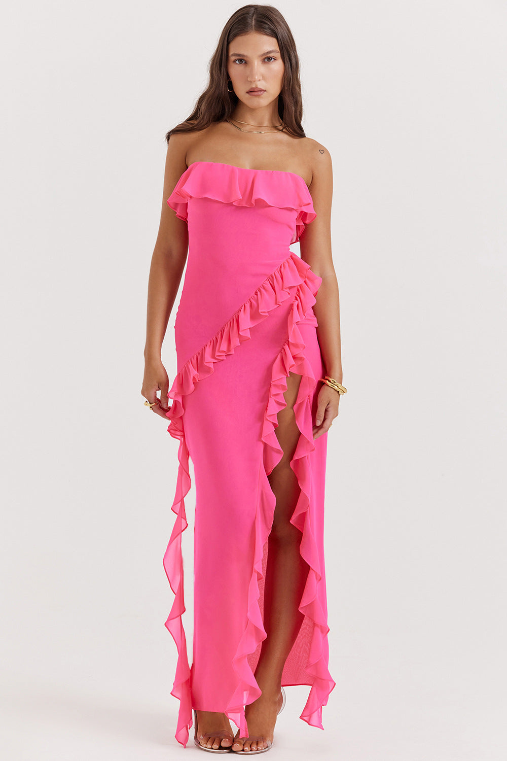 Kvinders Off-Shoulder Maxi Kjole med Volanger og Slids Stilla