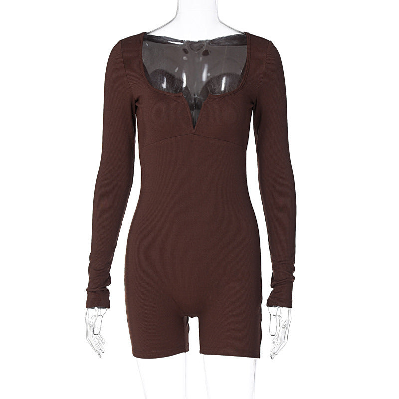 Dame Elegant Langærmet Jumpsuit med V-hals og tætsiddende pasform Stilla