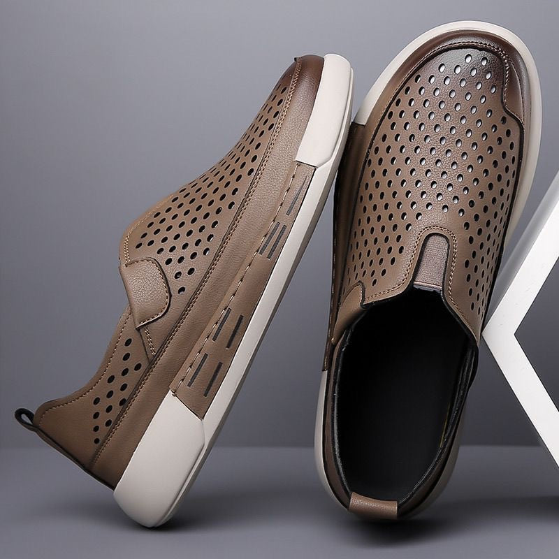 Herrer Slip-On Sneakers med perforeret læderoverdel og skridsikker gummisål Stilla