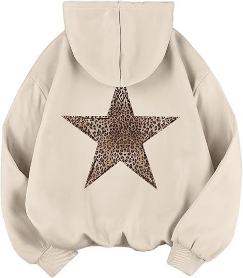 Kvindernes hoodie med stort leopardprint stjerne motiv Stilla