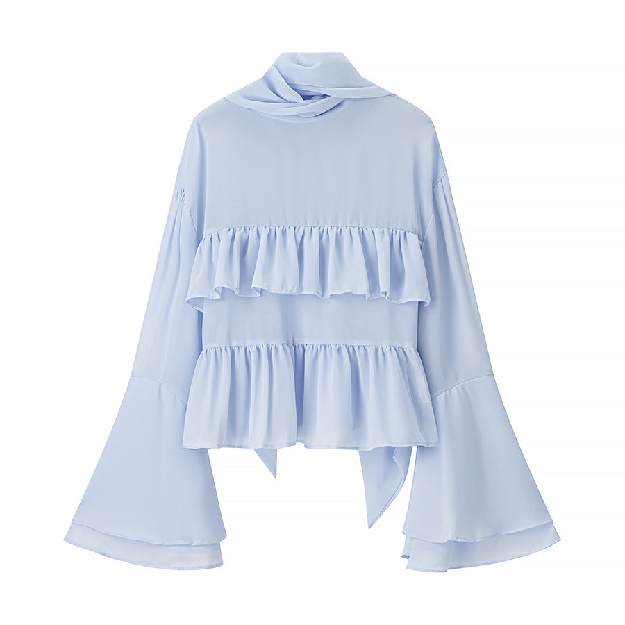 Dame elegant let bluse med flæseelementer Stilla