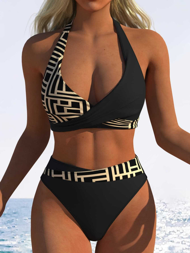Damer Højt skåret bikini-sæt med trendy indpakningsoberdel og elastisk bånd Skovae