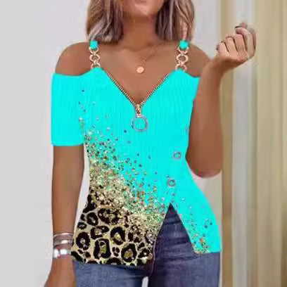 Dame Off-Shoulder Top med maritimt motiv og dekorative knapper Skovae