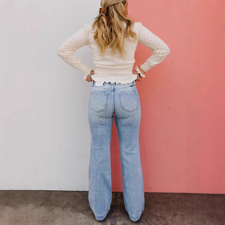 Dame Mode High-Waist Jeans med bred ben Stilla