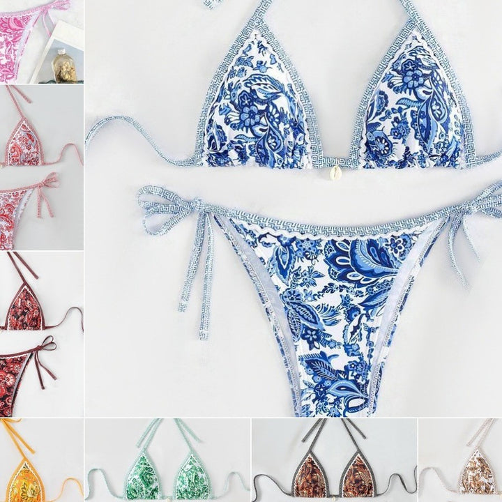 Dame Triangel-bikini med blomsteragtigt vintage-mønster Skovae