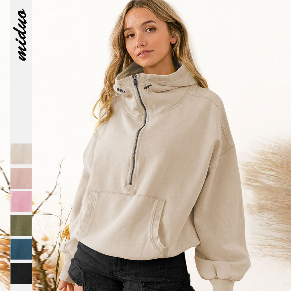 Dame afslappet hoodie med høj krave og lynlås Stilla