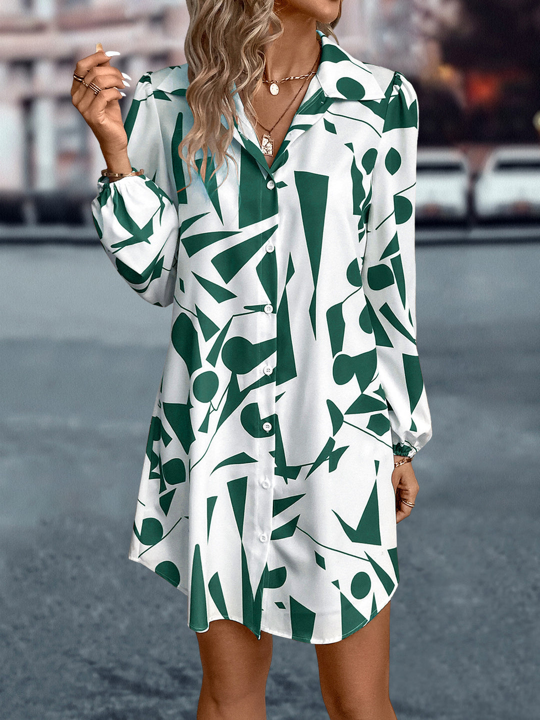 Dame Abstract Print Skjortekjole Stilla