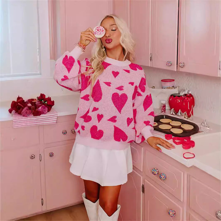 Damer hyggelige sweater med legesygt hjertemotiv Stilla