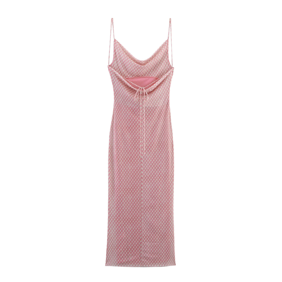 Dame Cowl Neck Slip Midi Kjole med justerbare stropper Stilla