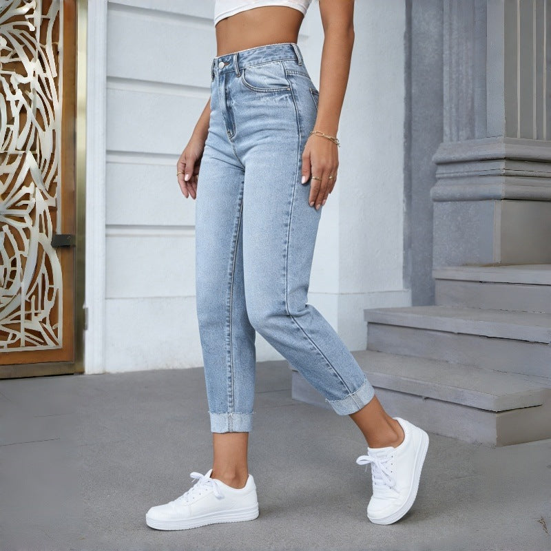 Dame Højtaljede jeans med frynset kant Skovae