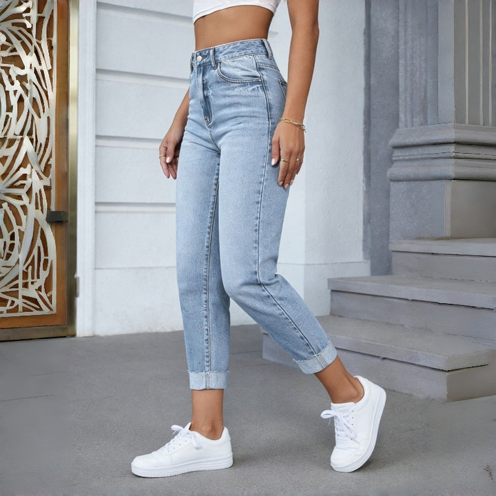 Dame Højtaljede jeans med frynset kant Skovae