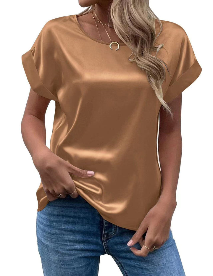 Dame Satin T-shirt med elegante detaljer Skovae