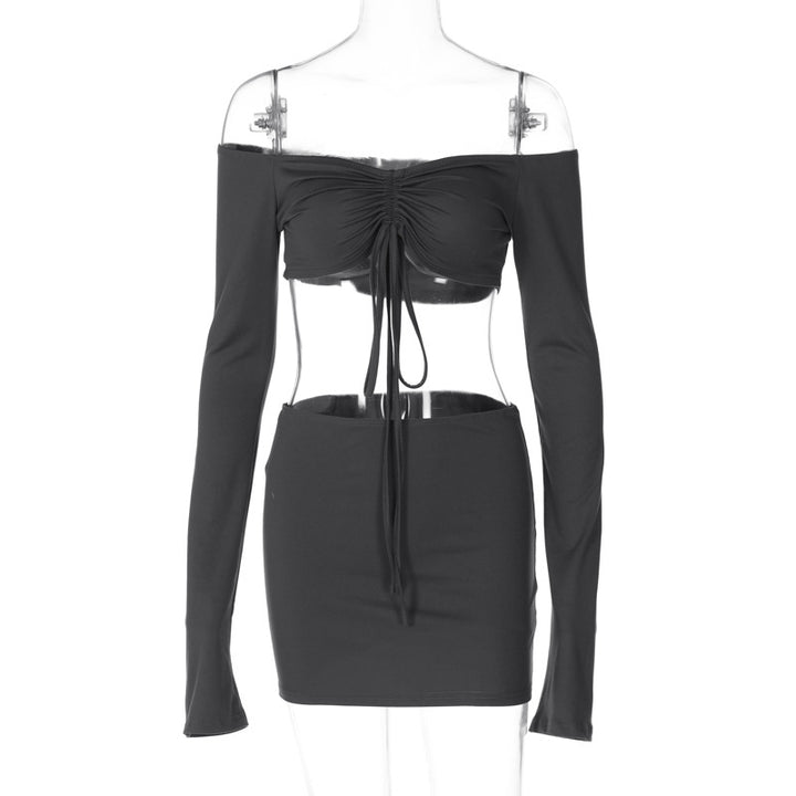Dame Off-Shoulder Crop Top og Miniskirt Sæt med justerbare Bindebånd Stilla