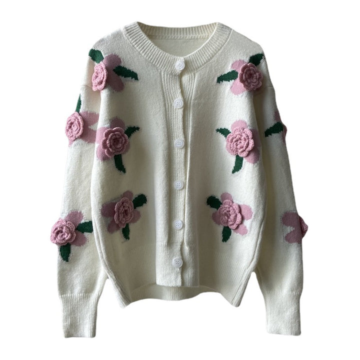Dame cardigan med blomster motiver Stilla