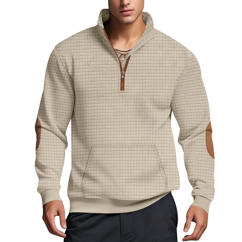 Herrer sweater med ståkrave og elegante læderdetaljer Stilla