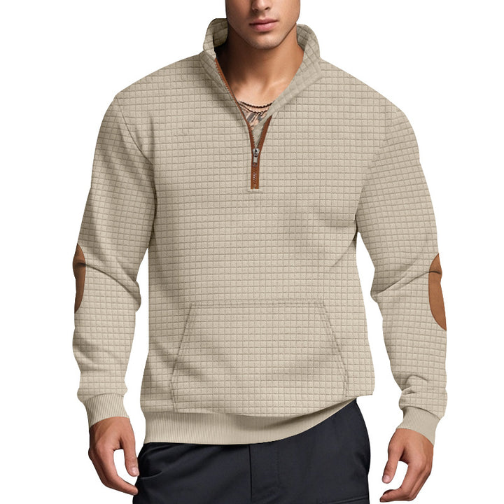 Herrer sweater med ståkrave og elegante læderdetaljer Stilla