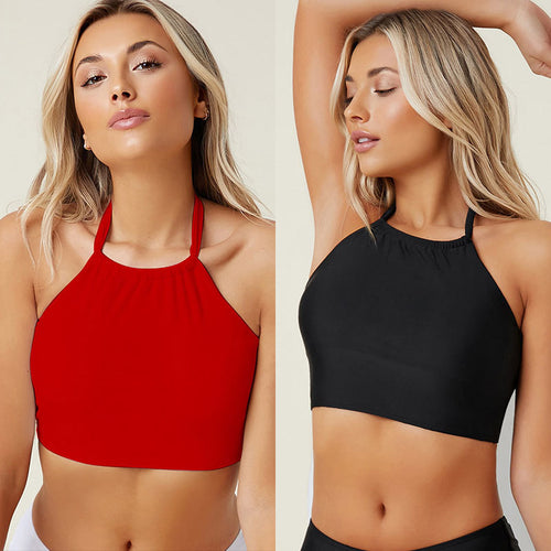 Dame sporty crop top med højt lukket design Skovae