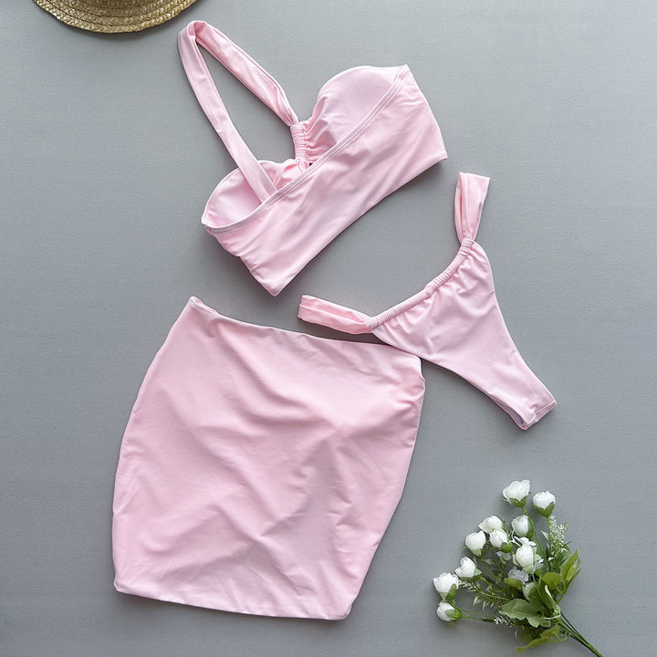 Dame bikini-sæt med elegant indpakningsskørt og moderigtigt bustier-top Stilla