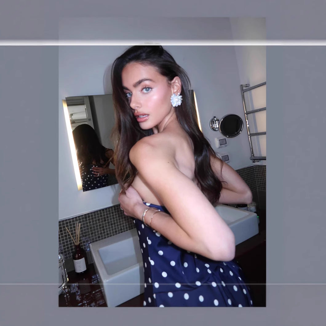 Dame elegant Midikjole med Polka-Dot mønster og taljebælte Stilla