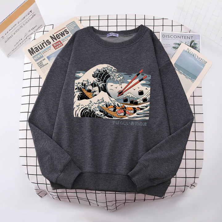 Kvindernes sweatshirt med kunstnerisk bølgedesign og komfortabel pasform Stilla