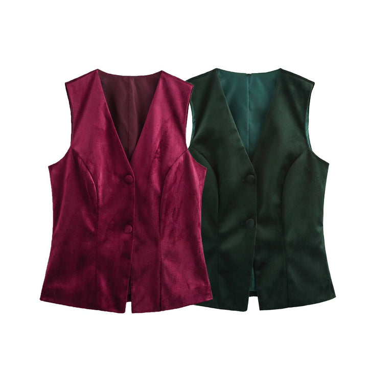 Dame Elegant Satin-vest med figursyet snit og knapdetaljer Stilla