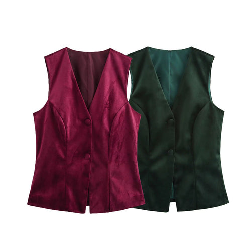 Dame Elegant Satin-vest med figursyet snit og knapdetaljer Stilla
