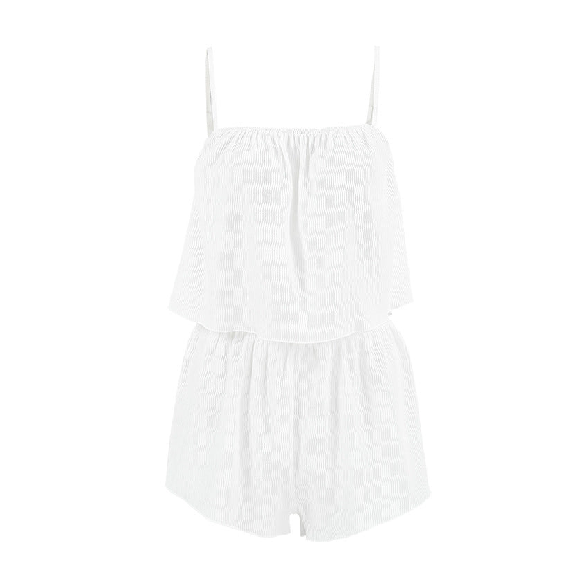 Dame luftig Cropped-Top og Shorts-Sæt med elastisk talje Stilla