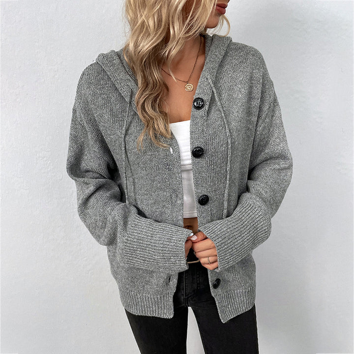 Dame hoodie cardigan med grov tekstur Stilla
