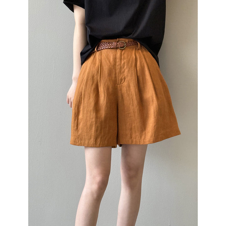 Dame løst skåret linned-shorts med elastisk talje og moderigtig snortræk Stilla