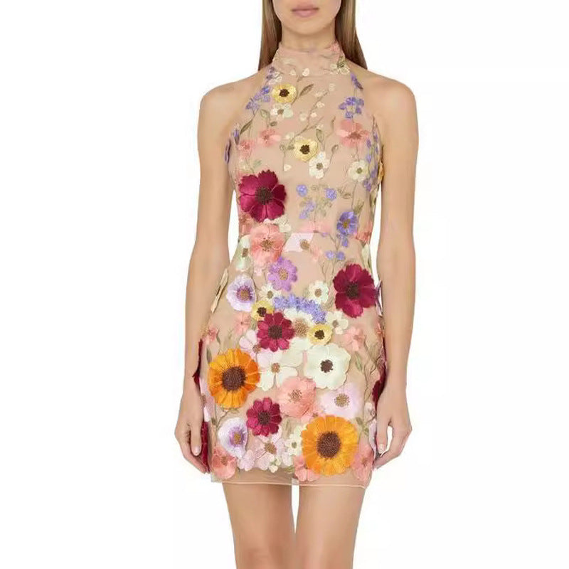 Dame Floral Broderet Minikjole Stilla