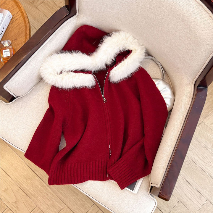 Dame Cozy Cardigan med aftagelig faux fur krave Stilla