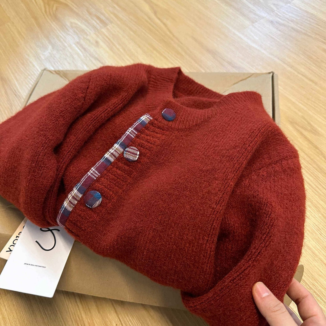 Dame cardigan med kreativ knapdesign og kontrasterende for Stilla