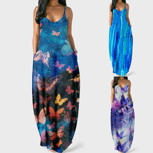 Dame blomsterkjole maxi med justerbare stropper Stilla