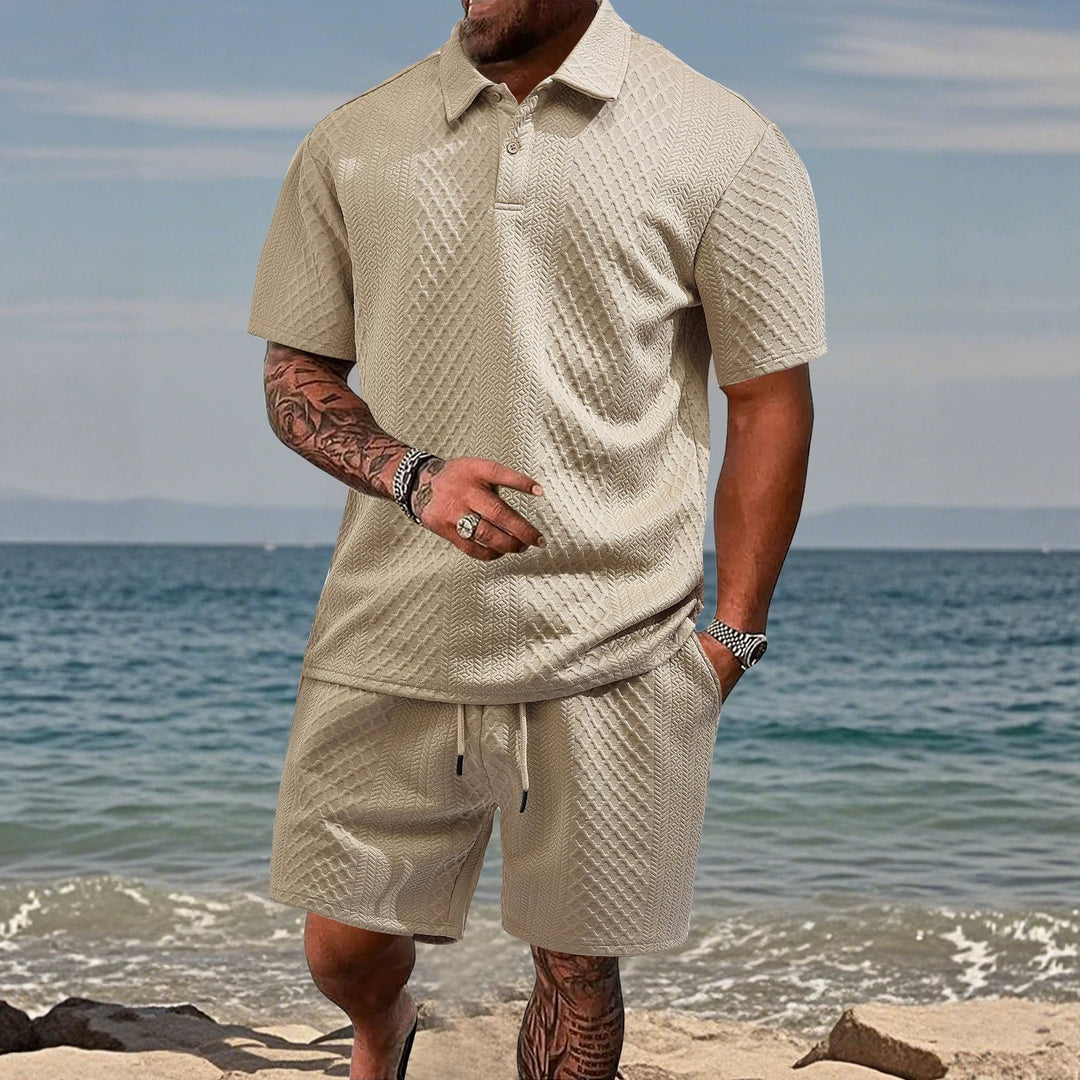Herrer nan tekstureret jacquard-polo shirt kortærmet smal pasform med polo krave Skovae