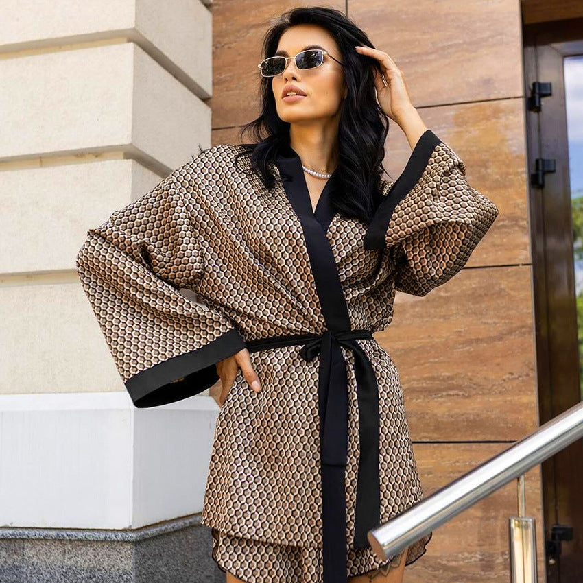 Dame luksus Satin-Kimono med moderne mønster Stilla