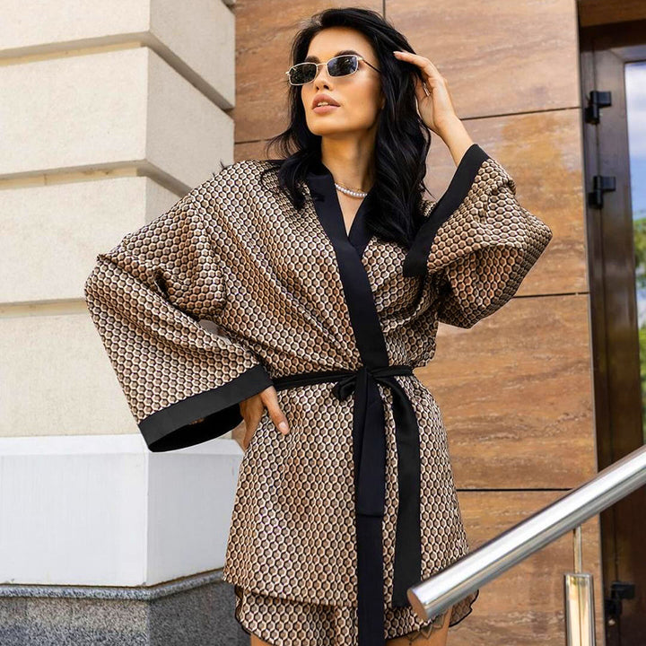 Dame luksus Satin-Kimono med moderne mønster Stilla